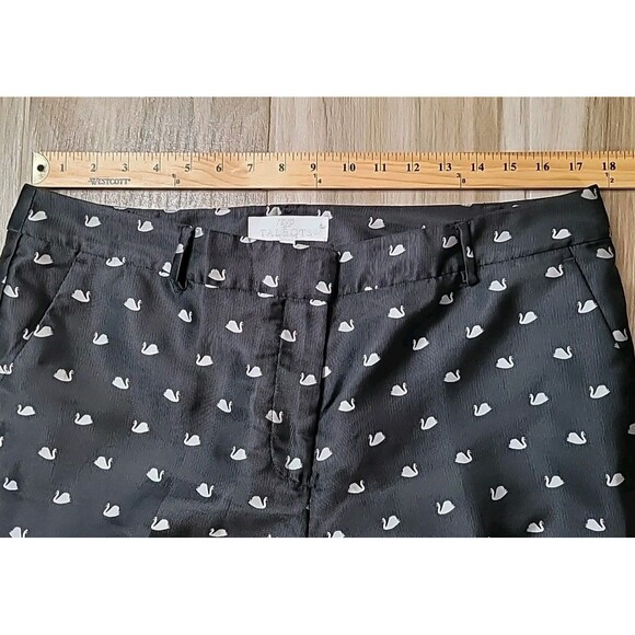 RSVP By Talbots Pants Women 14 Black Allover Swan Print Dress High-Rise Straight - Picture 6 of 15